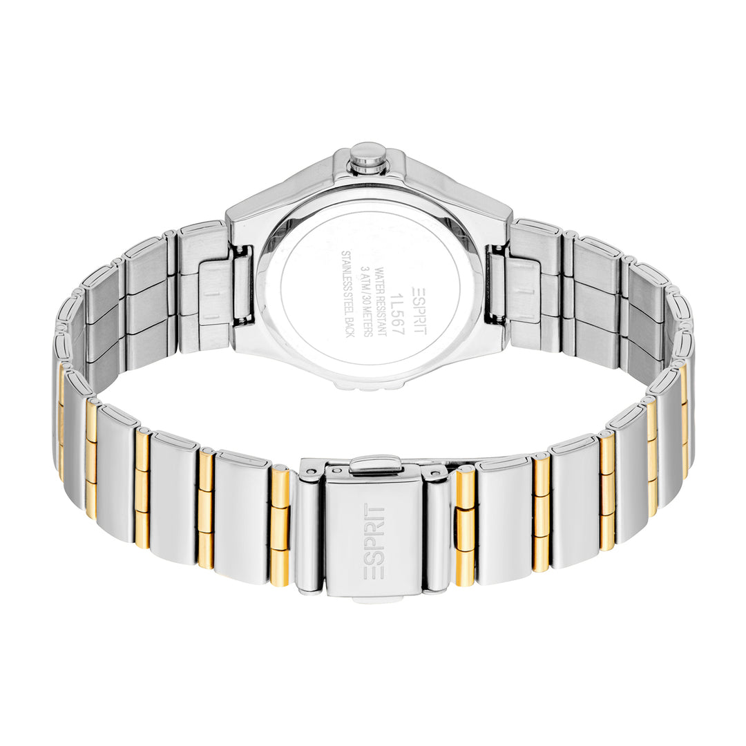 ESPRIT Women Watch, Two Tone Silver & Gold Color Case, White MOP Dial, Two Tone Silver & Gold Color Metal Bracelet, 3 Hands, 3 ATM