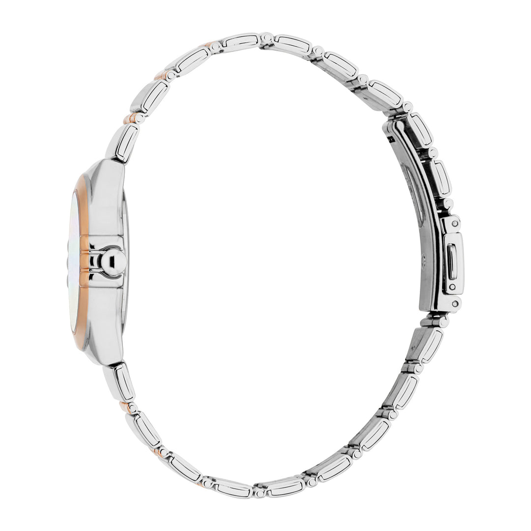 ESPRIT Women Watch, Two Tone Silver & Rose Gold Color Case, White MOP Dial, Two Tone Silver & Rose Gold Color Metal Bracelet, 3 Hands, 3 ATM