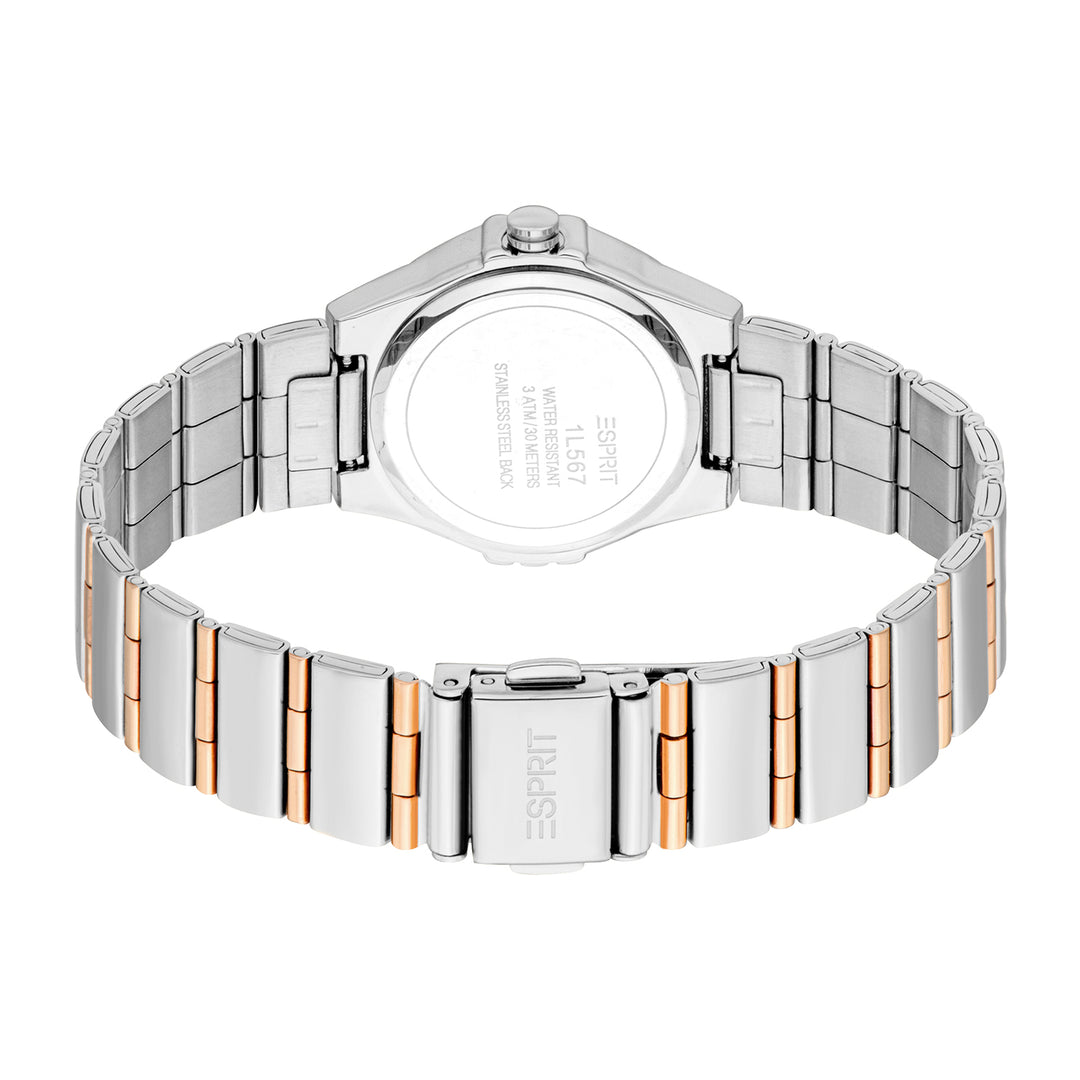 ESPRIT Women Watch, Two Tone Silver & Rose Gold Color Case, White MOP Dial, Two Tone Silver & Rose Gold Color Metal Bracelet, 3 Hands, 3 ATM