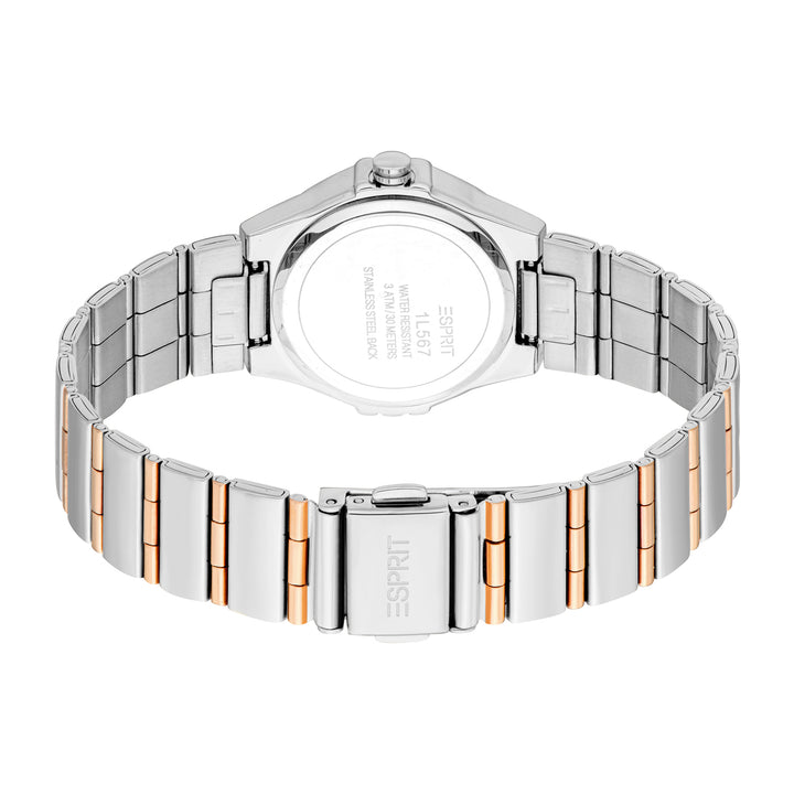 ESPRIT Women Watch, Two Tone Silver & Rose Gold Color Case, White MOP Dial, Two Tone Silver & Rose Gold Color Metal Bracelet, 3 Hands, 3 ATM