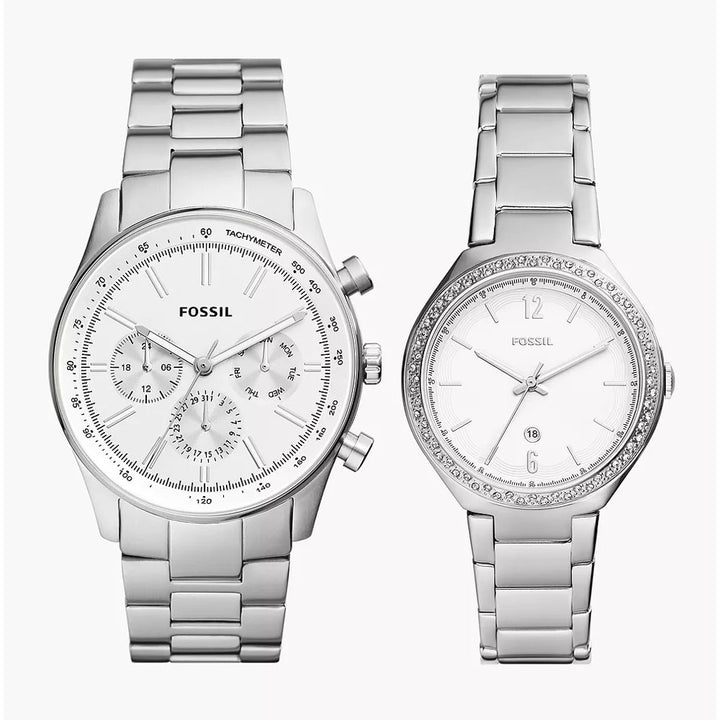 Fossil His and Hers Couple Multifunction Stainless Steel Watch Box Set