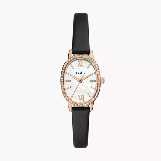 Fossil Penny Three-Hand Black Leather Watch