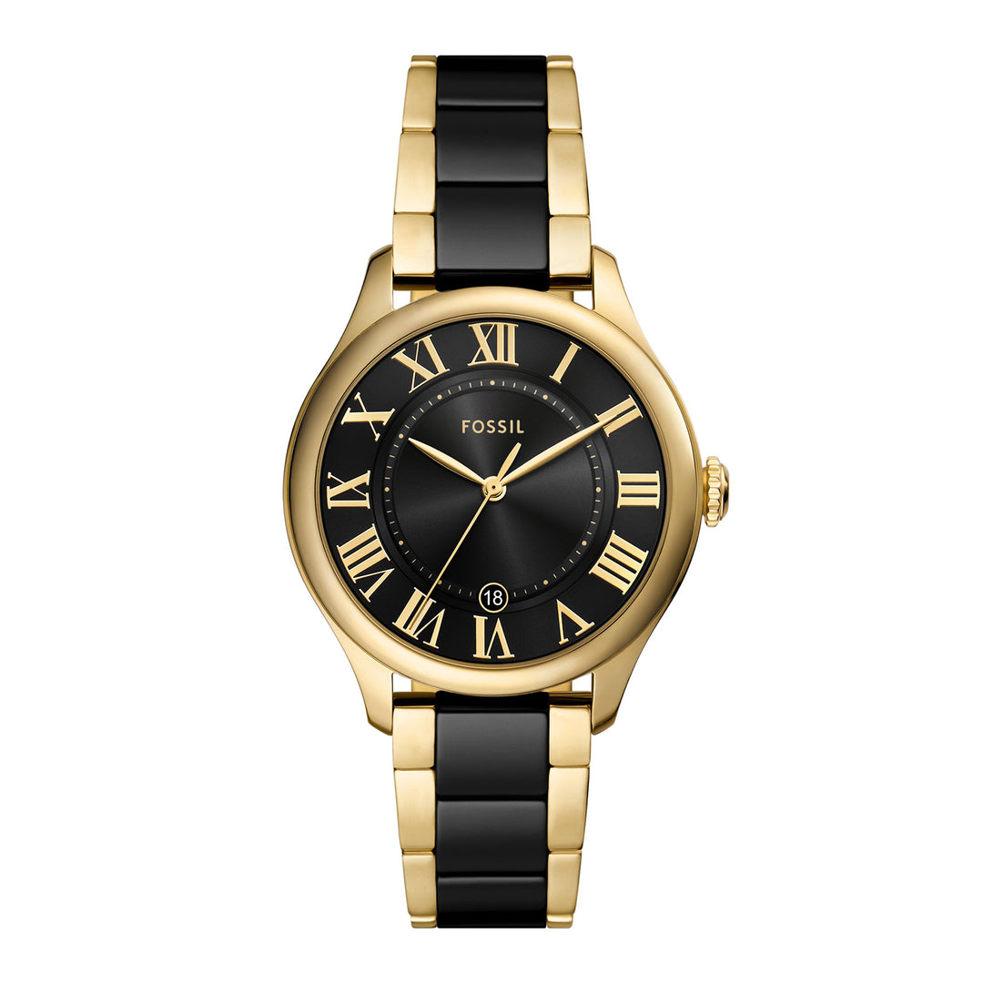 Fossil Women's Gilmore Three-Hand Date Gold-Tone and Black Ceramic Watch