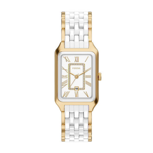 Fossil Women's Raquel 26mm Three-Hand Date Gold-Tone Stainless Steel & White Ceramic Watch