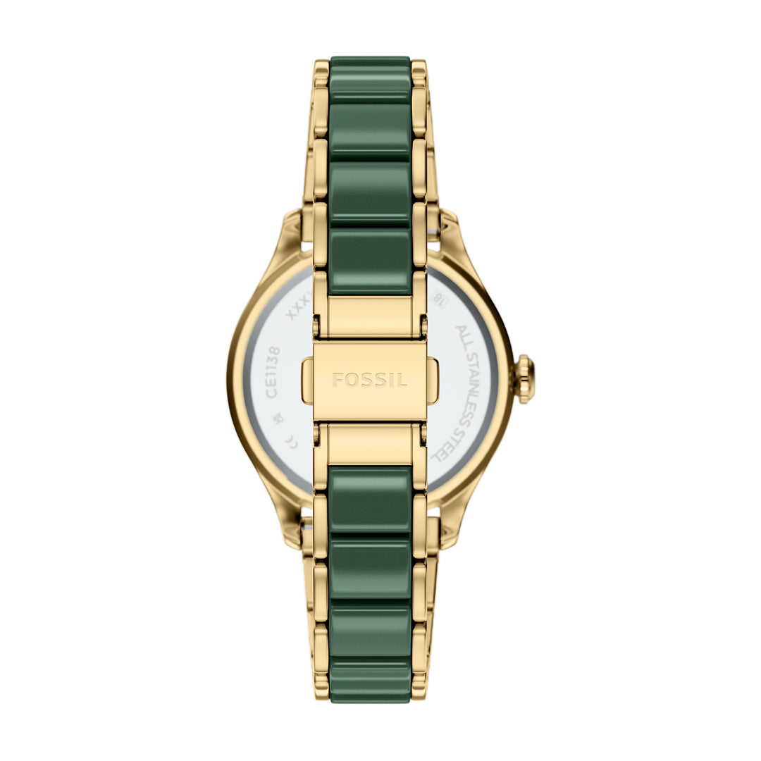 Fossil Women's Gilmore 38mm Three-Hand Date Gold-Tone Stainless Steel & Green Ceramic Watch