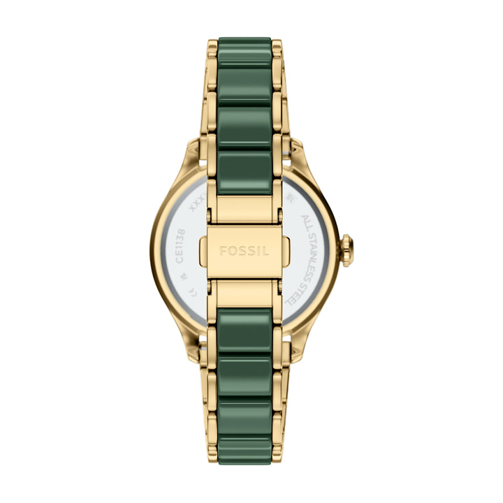 Fossil Women's Gilmore 38mm Three-Hand Date Gold-Tone Stainless Steel & Green Ceramic Watch