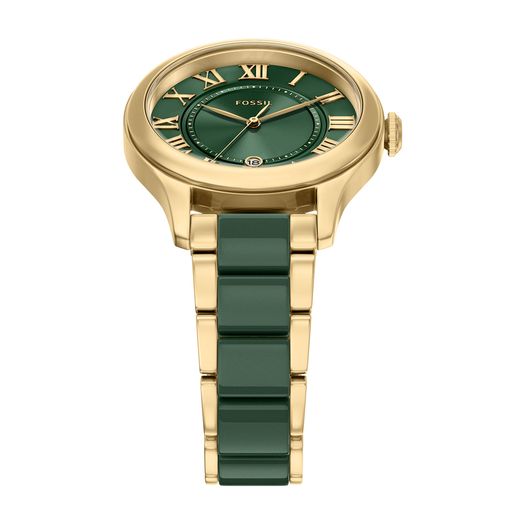 Fossil Women's Gilmore 38mm Three-Hand Date Gold-Tone Stainless Steel & Green Ceramic Watch