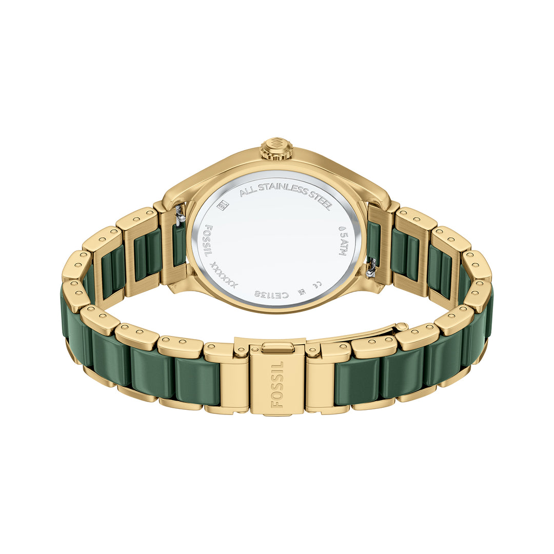 Fossil Women's Gilmore 38mm Three-Hand Date Gold-Tone Stainless Steel & Green Ceramic Watch