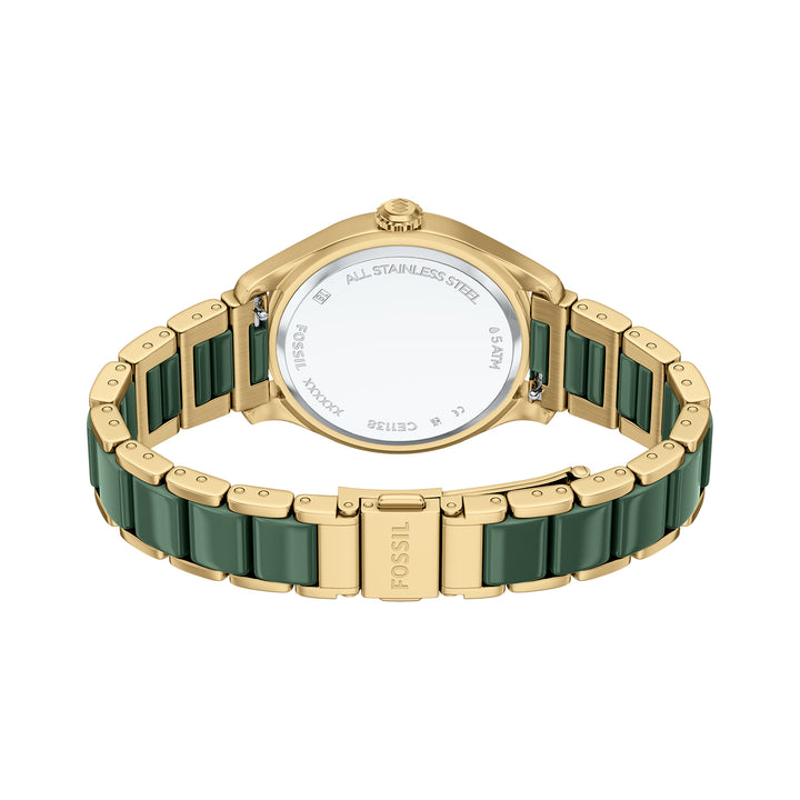 Fossil Women's Gilmore 38mm Three-Hand Date Gold-Tone Stainless Steel & Green Ceramic Watch
