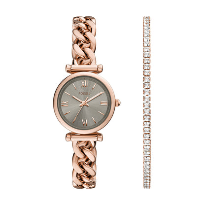 Fossil Women's Carlie Three-Hand Rose Gold-Tone Stainless Steel Watch and Bracelet Set - ES5378SET
