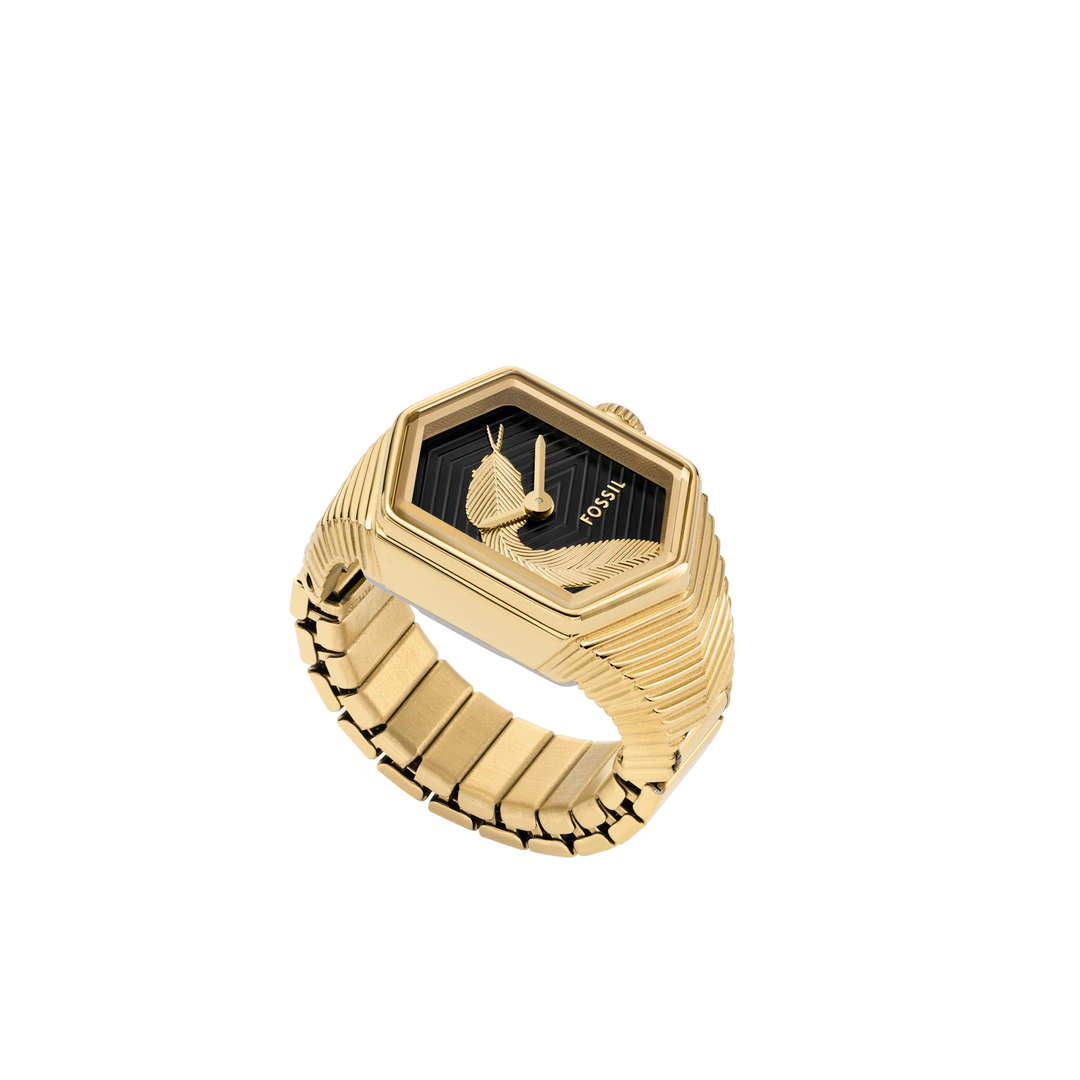 Fossil Watch Ring Two-Hand Gold-Tone Stainless Steel