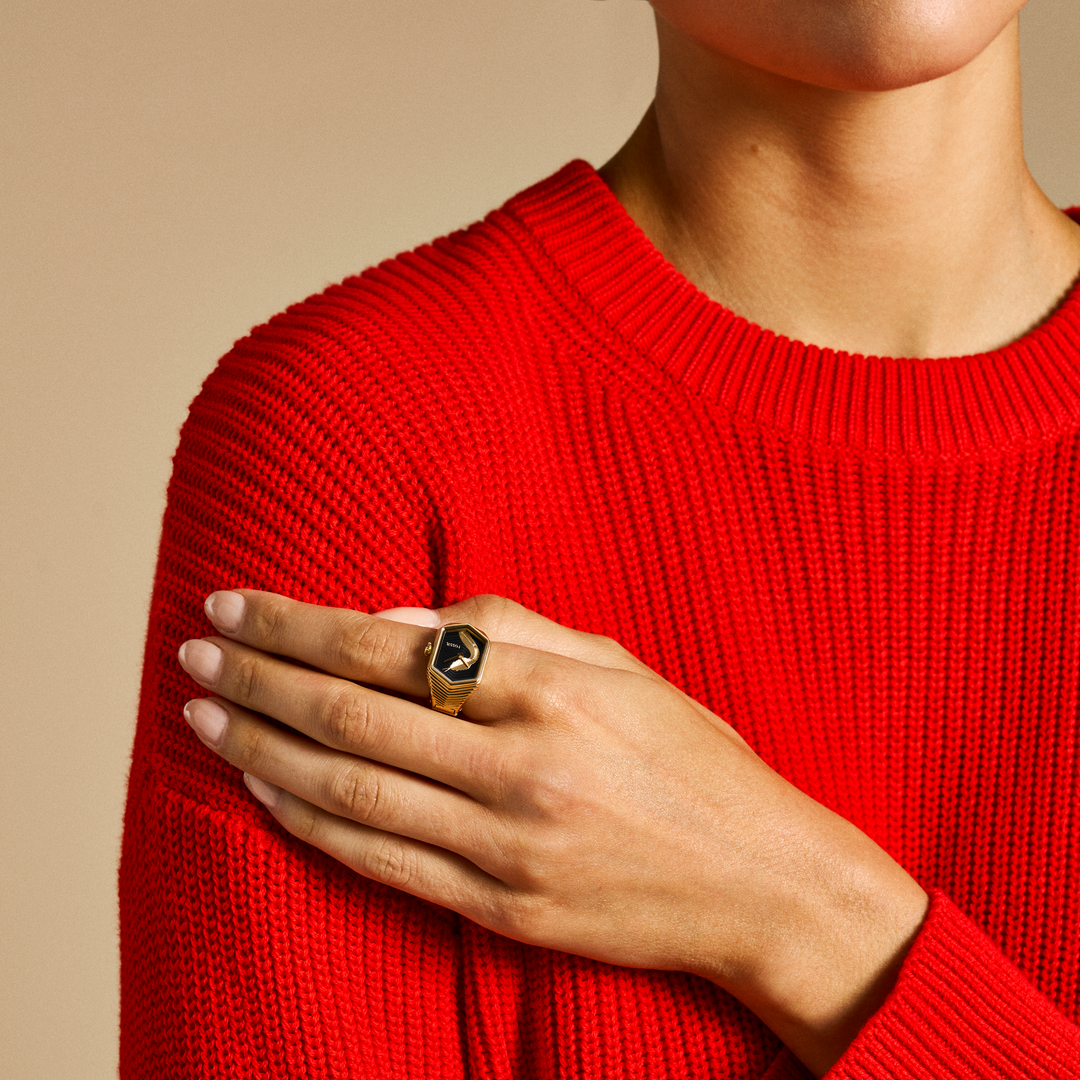Fossil Watch Ring Two-Hand Gold-Tone Stainless Steel