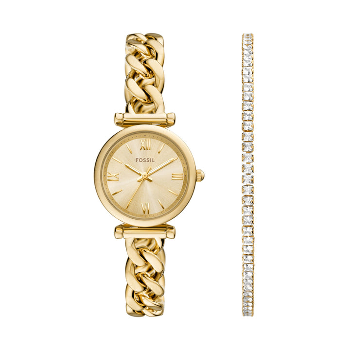 Fossil Carlie Three-Hand Gold-Tone Stainless Steel Watch and Bracelet Set