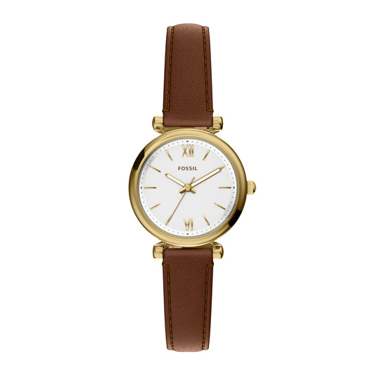 Fossil Women's Carlie Mini Three-Hand Brown Leather Watch