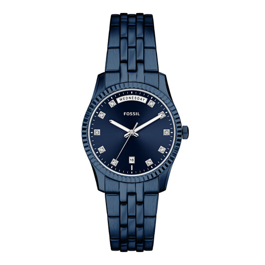Fossil Women's Scarlette Day-Date Navy Stainless Steel Watch