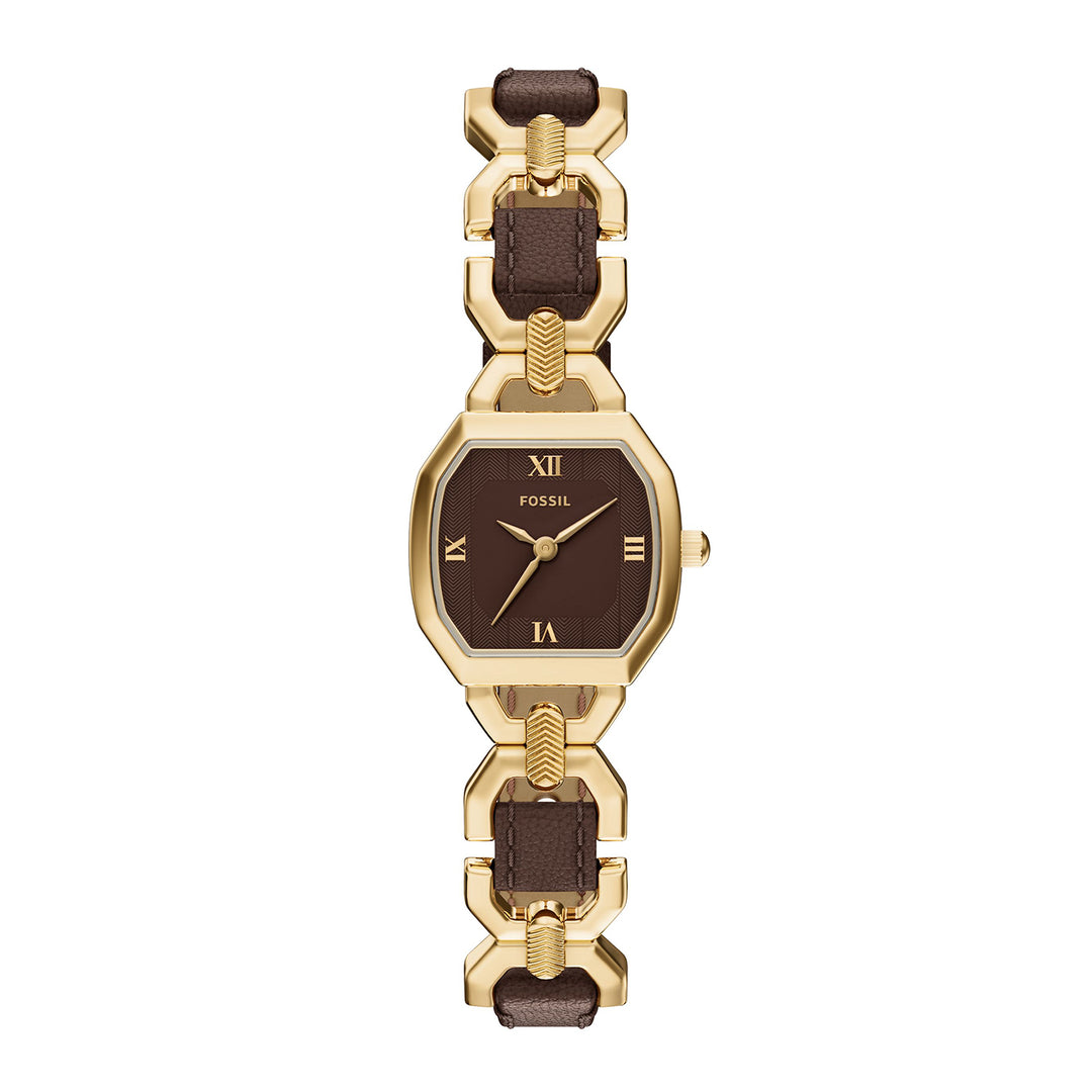 Fossil Women's Harlow 22mm Three-Hand Brown Leather and Gold-Tone Stainless Steel Watch