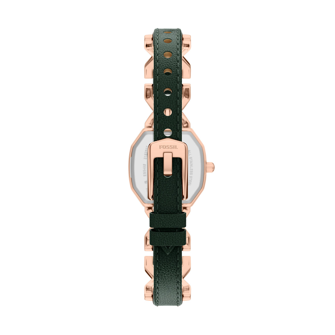 Fossil Women's Harlow 22mm Three-Hand Green Leather and Rose Gold-Tone Stainless Steel Watch
