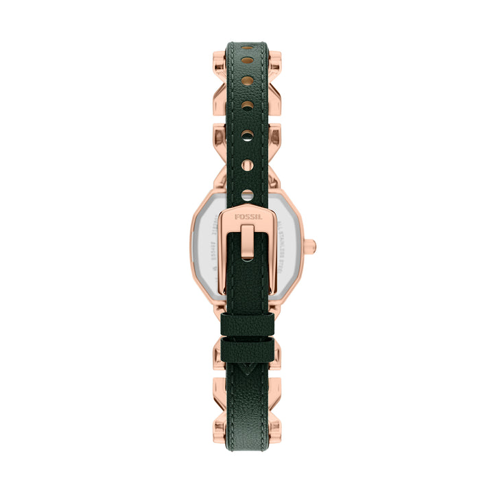 Fossil Women's Harlow 22mm Three-Hand Green Leather and Rose Gold-Tone Stainless Steel Watch