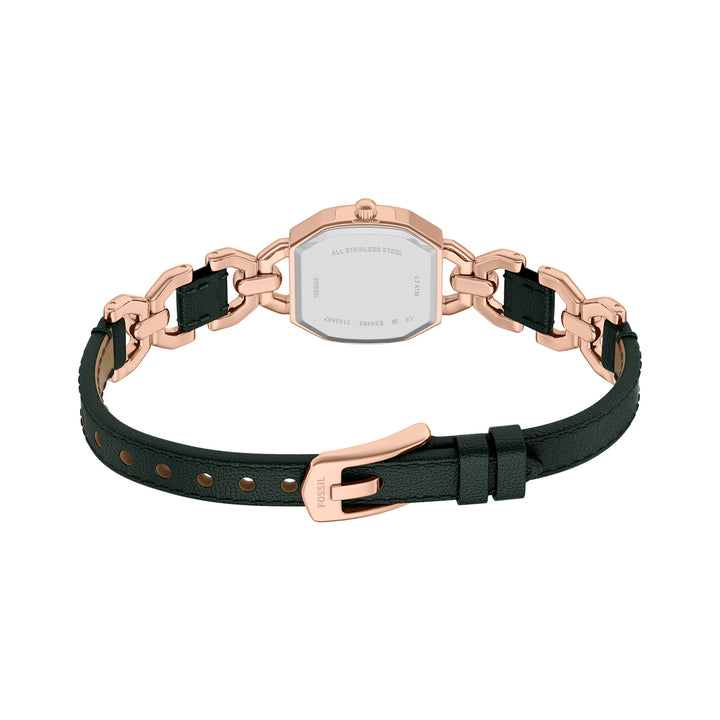 Fossil Women's Harlow 22mm Three-Hand Green Leather and Rose Gold-Tone Stainless Steel Watch