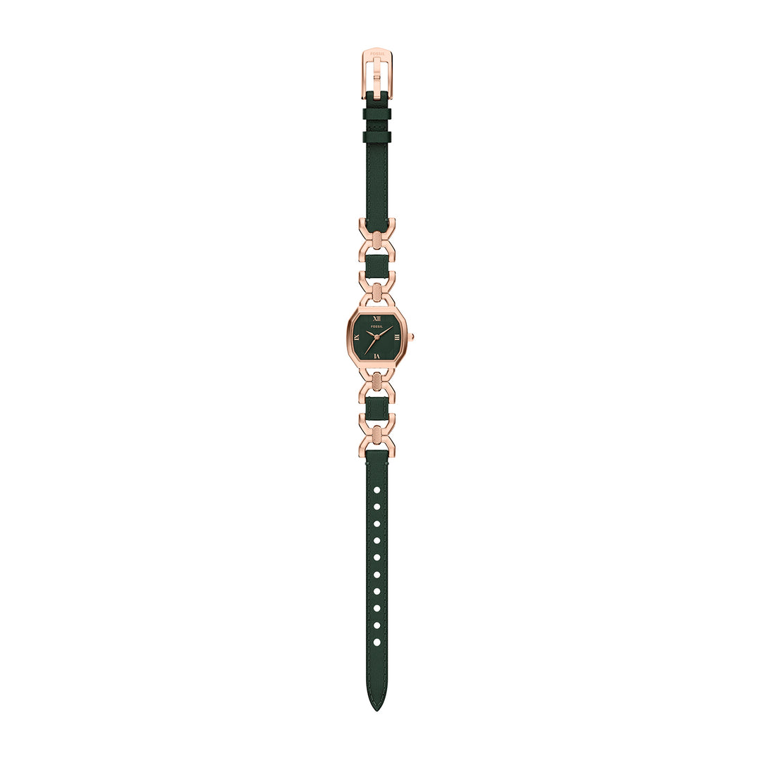 Fossil Women's Harlow 22mm Three-Hand Green Leather and Rose Gold-Tone Stainless Steel Watch