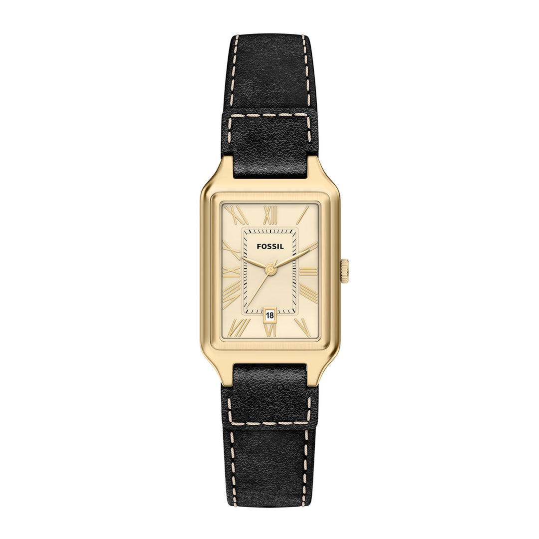 Fossil Women's Raquel 23mm Three-Hand Date Black Leather Watch