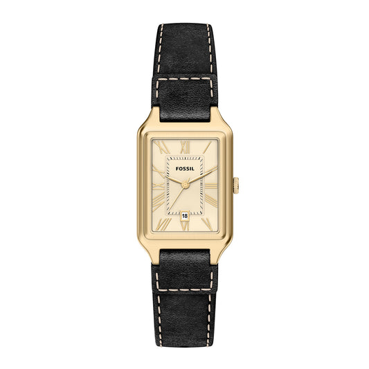 Fossil Women's Raquel 23mm Three-Hand Date Black Leather Watch