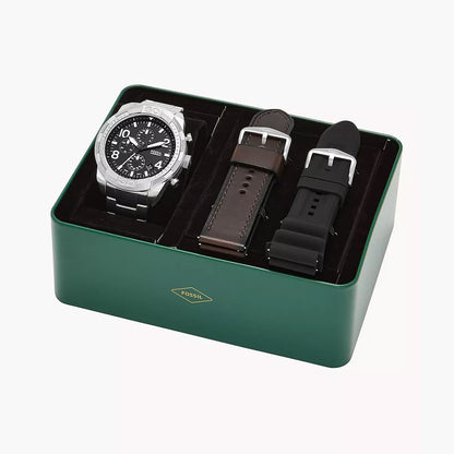 Fossil Bronson Chronograph Silver Stainless Steel Men's Watch and Interchangeable Strap Set