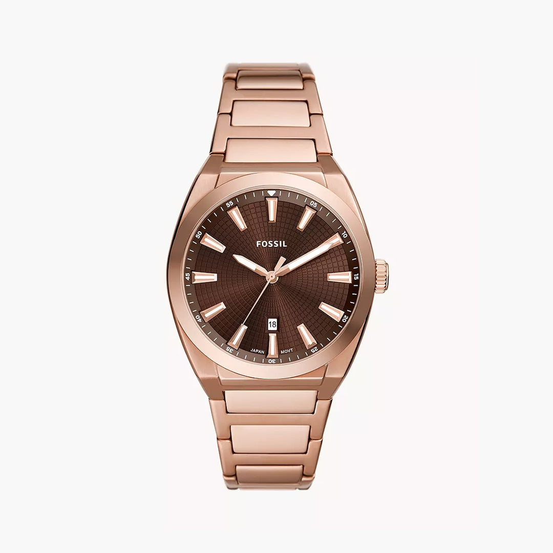 Fossil Everett Three-Hand Date Rose Gold-Tone Stainless Steel Watch