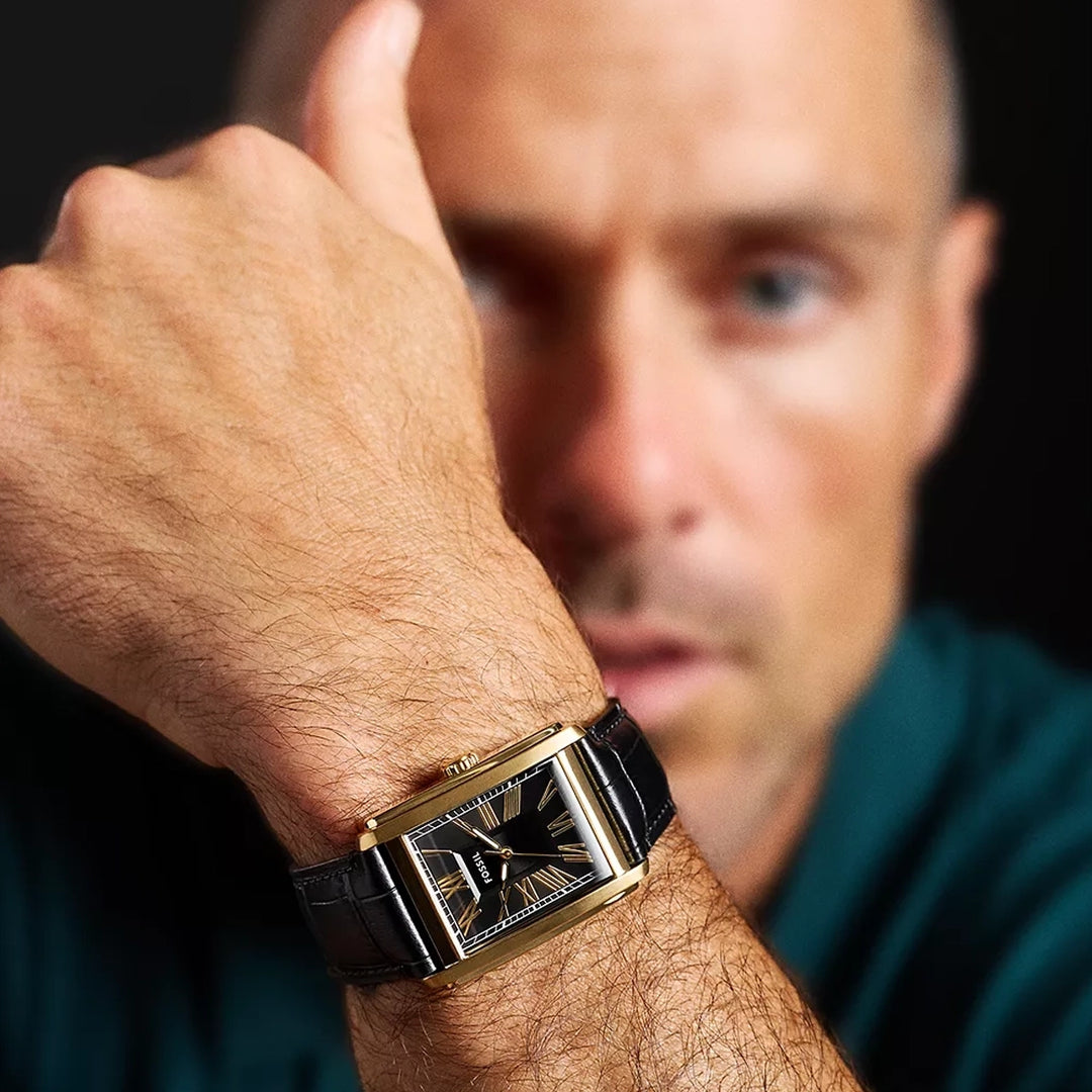 Fossil Men's Carraway Three-Hand Black Croco Leather Watch – The