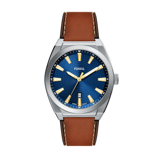 Fossil Everett Three-Hand Date Brown Leather Watch