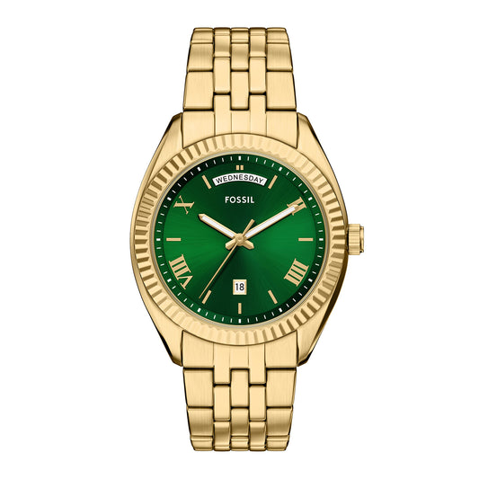 Fossil Men's Campbell Three-Hand Day-Date Gold-Tone Stainless Steel Watch