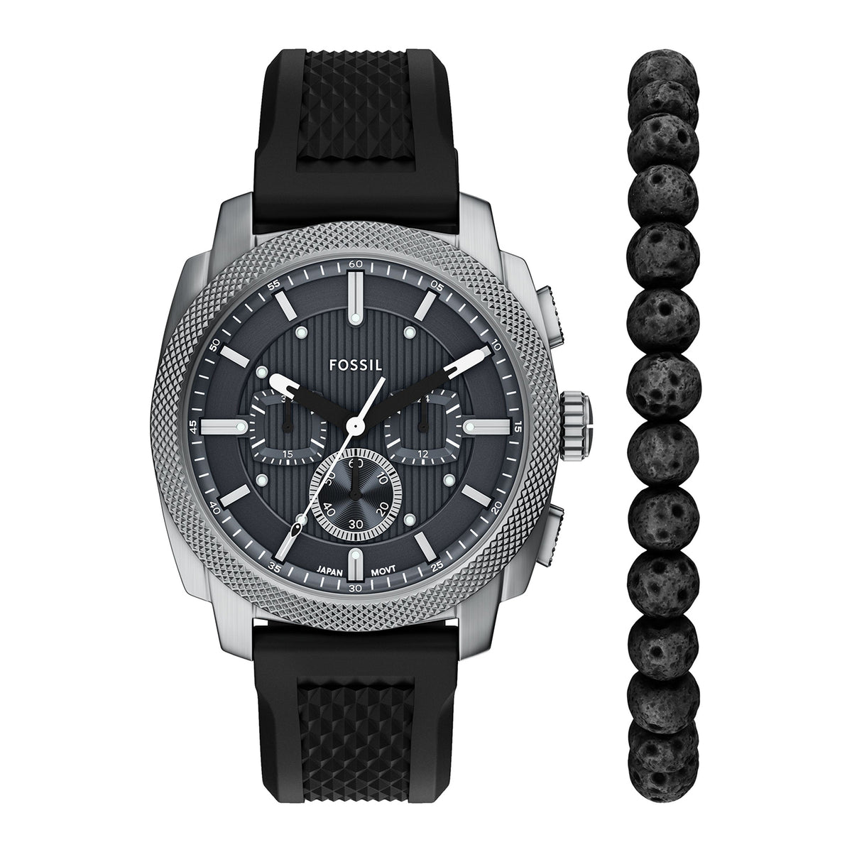 Fossil Men's Machine Chronograph Black Silicone Watch - FS6145SET