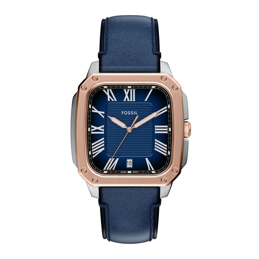 Fossil Men's Crosby Three-Hand Navy Leather Watch