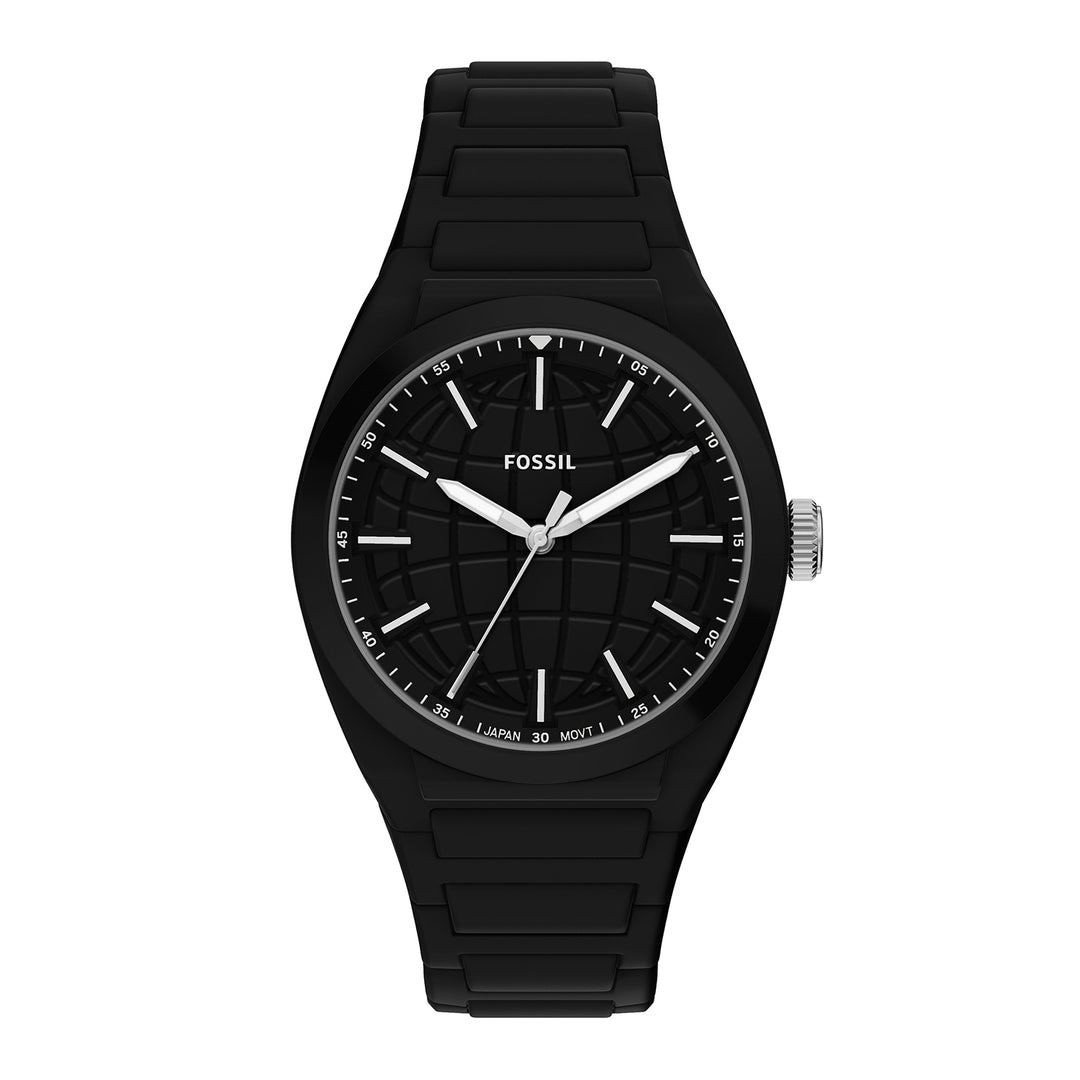 Fossil Men's Everett 42mm Three-Hand Black Silicone Watch