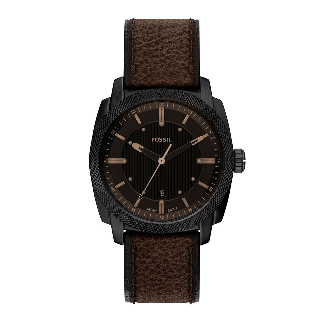 Fossil Men's Machine 41mm Three-Hand Date Brown Leather Watch