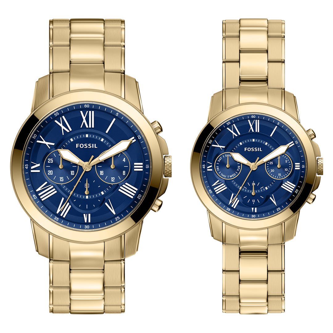 Fossil Men's Grant 44mm Chronograph Gold-Tone Stainless Steel Watch Set