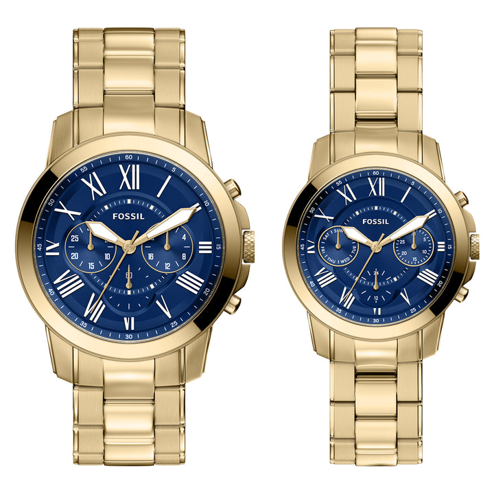 Fossil Men's Grant 44mm Chronograph Gold-Tone Stainless Steel Watch Set
