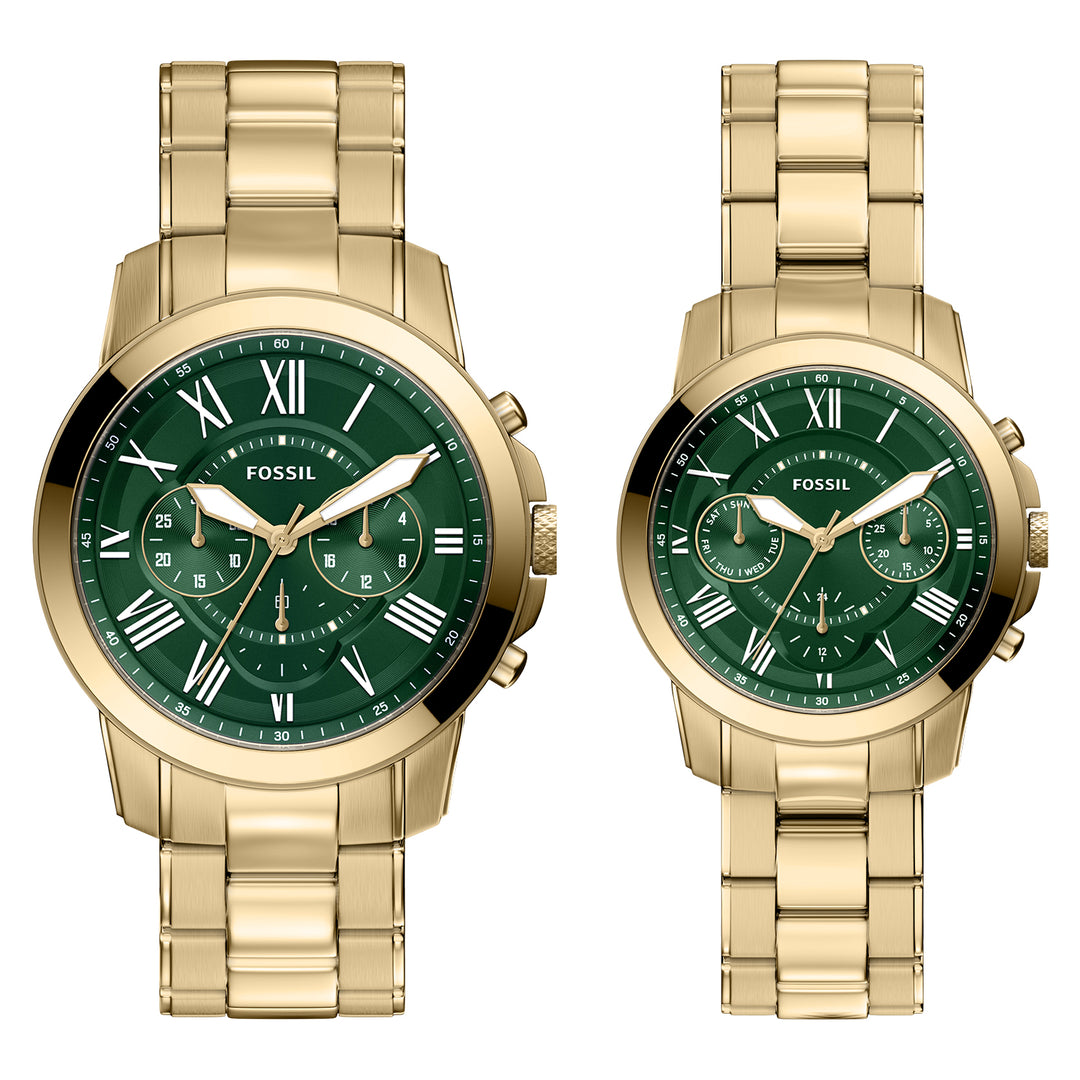 Fossil Men's Grant 44mm Chronograph Gold-Tone Stainless Steel Watch Set