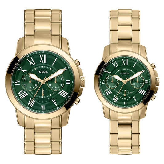 Fossil Men's Grant 44mm Chronograph Gold-Tone Stainless Steel Watch Set