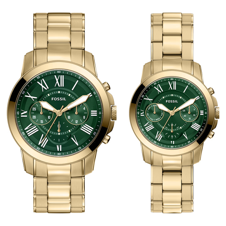 Fossil Men's Grant 44mm Chronograph Gold-Tone Stainless Steel Watch Set