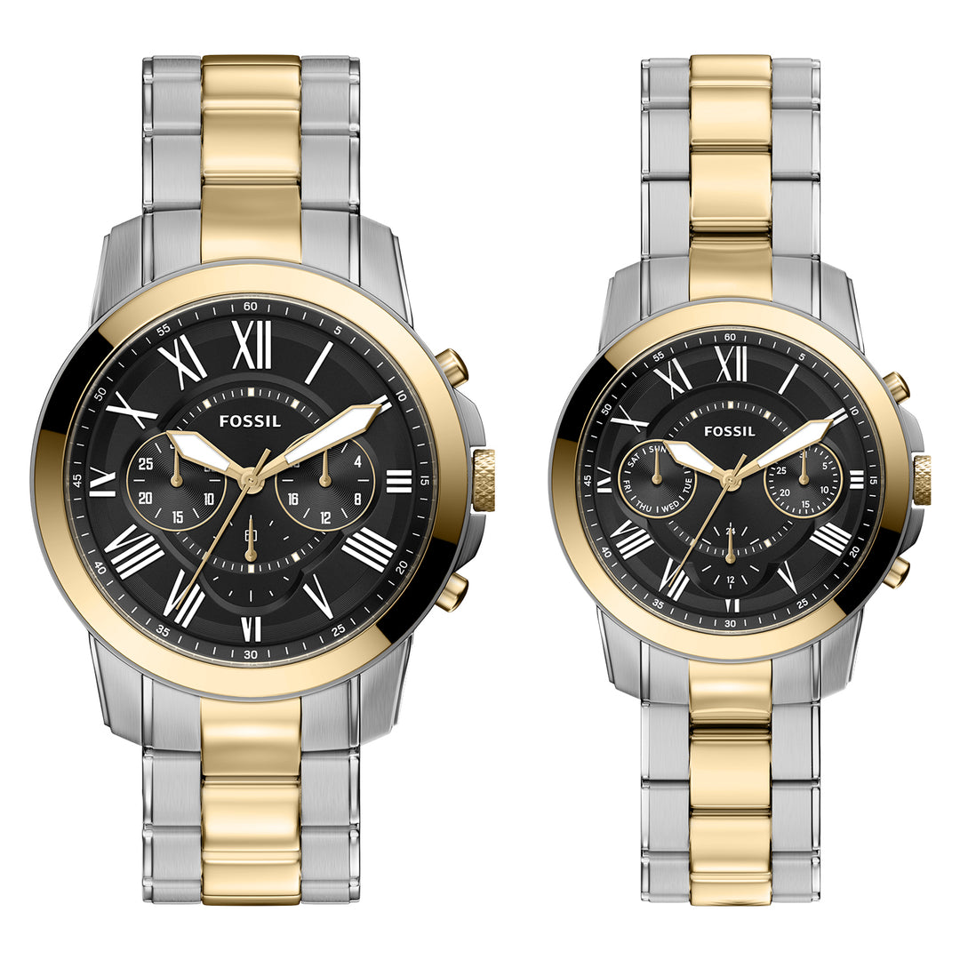 Fossil Men's Grant 44mm Chronograph Silver & Gold-Tone Stainless Steel Watch Set