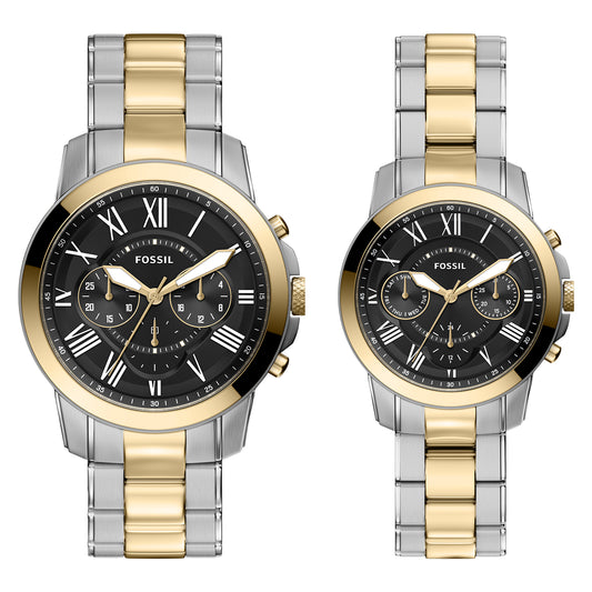 Fossil Men's Grant 44mm Chronograph Silver & Gold-Tone Stainless Steel Watch Set