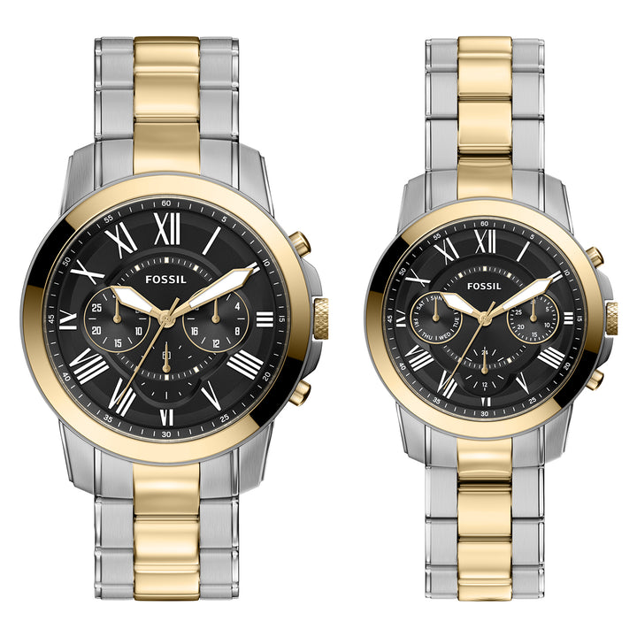 Fossil Men's Grant 44mm Chronograph Silver & Gold-Tone Stainless Steel Watch Set