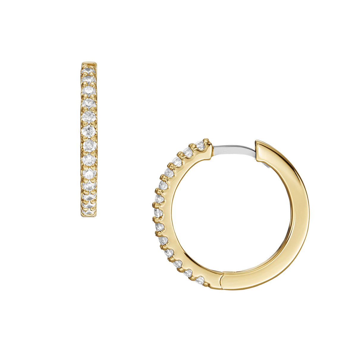 Fossil Women's Ellis Pavé Glitz Gold-Tone Brass Hoop Earrings - JA7215710