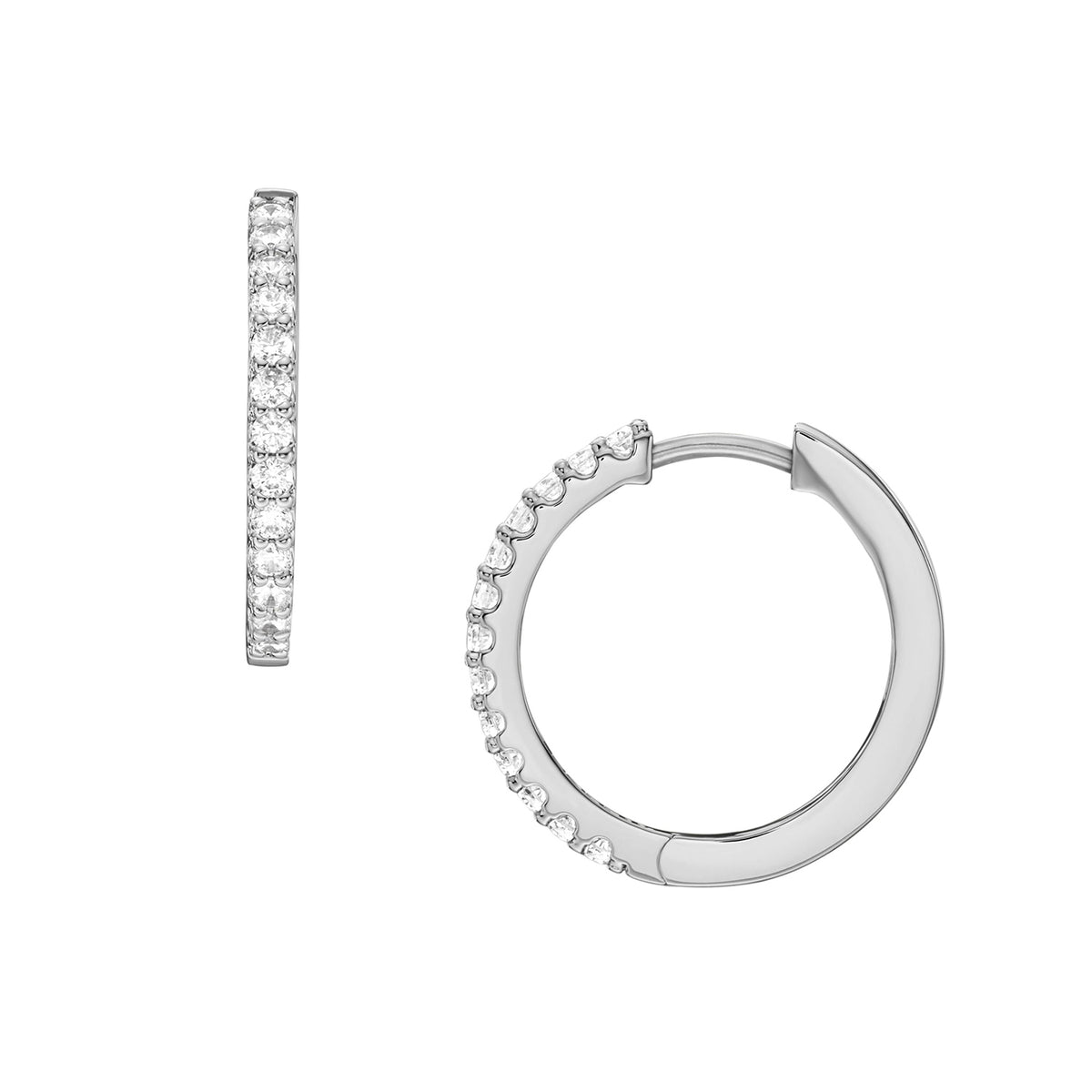 Fossil Women's Ellis Pavé Glitz Silver-Tone Brass Hoop Earrings - JA7234040
