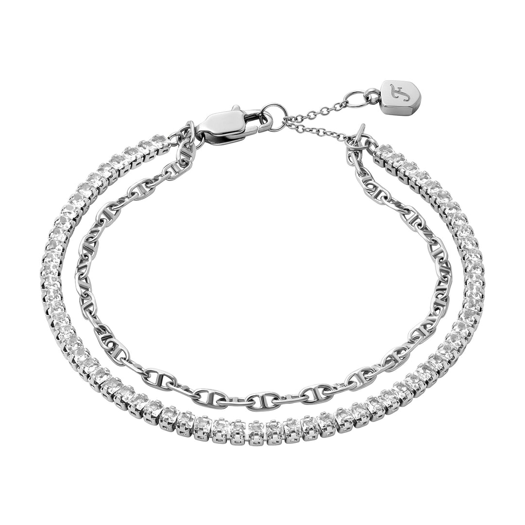 Fossil Women's Heritage D-Link Glitz Silver-Tone Brass Chain Tennis Bracelet