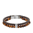 Fossil Men's Beaded Tiger's Eye and Brown Leather Bracelet
