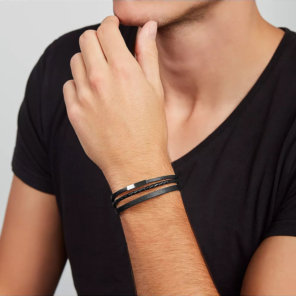 FOSSIL BLACK MULTI-STRAND LEATHER BRACELET