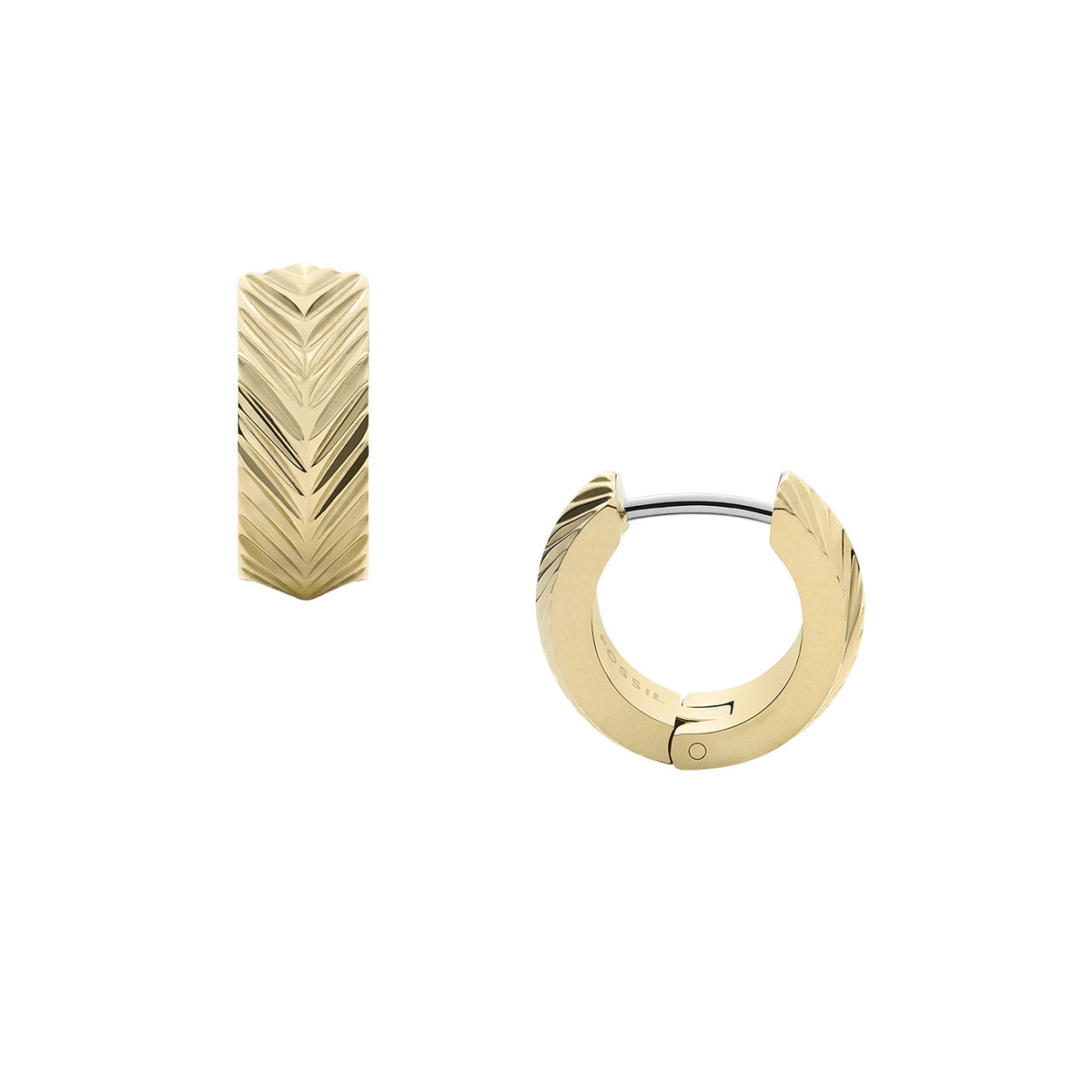 Fossil Women's Harlow Linear Texture Gold-Tone Stainless Steel Huggie Hoop Earrings - JF04116710