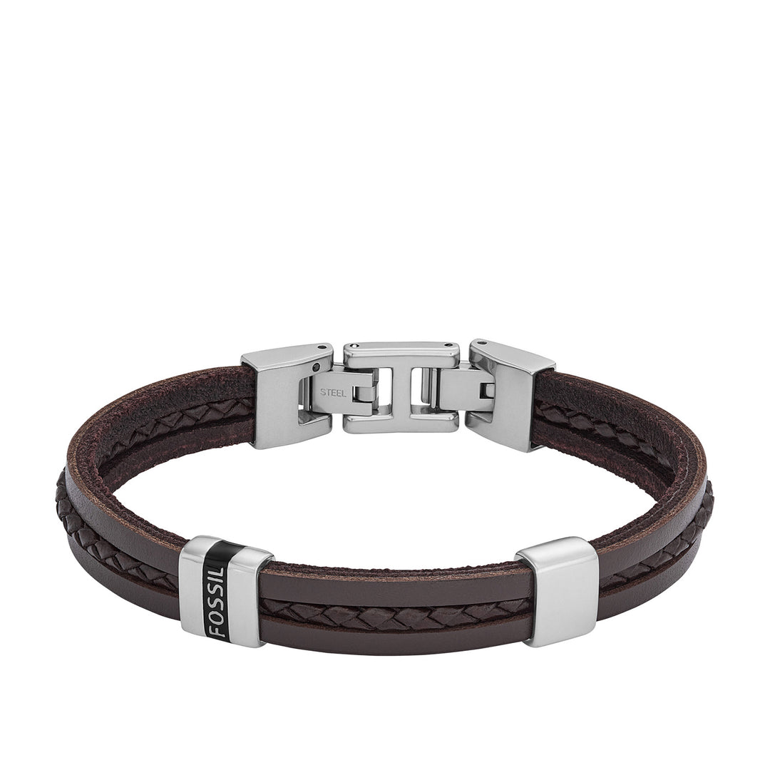 Fossil Men's Leather Essentials Brown Leather Strap Bracelet